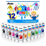ABEIER Washable Finger Paint for Toddlers 1-3, 12 Non-Toxic Colors | Ages 1-3 4 5 6+, Baby Safe, easy cleanup, creamy texture, color mixing, hand and foot prints, sensory play, preschool crafts