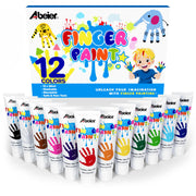 ABEIER Washable Finger Paint for Toddlers 1-3, 12 Non-Toxic Colors | Ages 1-3 4 5 6+, Baby Safe, easy cleanup, creamy texture, color mixing, hand and foot prints, sensory play, preschool crafts