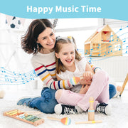 Kids Musical Instruments Set Wooden Montessori Toys for Boys and Girls | musical toy for kids 18 month+, xylophone tambourine set for kids preschool educational, Christmas birthday gift