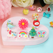PinkSheep Little Girl Jewel Rings in Box,24 Lovely Girls Rings | Adjustable,No Duplication, Girl Pretend Play and Dress Up Rings,Birthday Christmas Gift