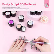 SAVILAND Non-Sticky 3D Sculpting Gel for Nail Art, 12 Colors Black White | No-Wipe, For Hand Carving 3D Art Design, Plant-Based Formula, Soak-Off, With Dual-End Sculpture Pen, Home and Salon Use