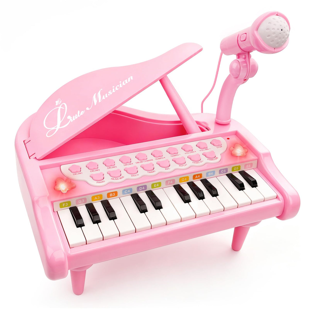 Love&Mini Piano Toys for Girls, 24-Key with Mic, Record & Playback, Ages 3+ | Kids Piano with 22 songs, 8 Percussion Sounds, LED lights, 4 Instrument Modes and Connect to MP3, Phone & Tablet
