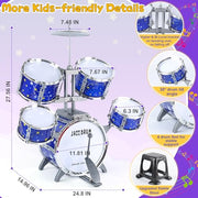 LinseyFun Upgraded Kids Drum Set for Toddlers 3-5, Light-up Jazz Drum Toy | Upgraded Kids Drum Set for Toddlers 3-5, Jazz Ages 4-6, Star Light up Musical Instrument Toy for Boys Girls 5-7 (All Plastic)