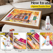 YAKAMOZ Jigsaw Puzzle Glue Clear with Silicone Brush, Sponge Head, 120mL | Clear Drying Formula | Protect Finished Puzzle Artwork | Easy Sponge Head Application