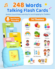 Aullsaty Talking Flash Cards for Toddlers 1-3, Upgraded 248 Sight Words Montessori Speech Therapy Toy, Autism Sensory Educational Learning Toys, Birthday Gift for Boys Girls (Blue)