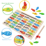 Magnetic Wooden Fishing Game Toy for Preschoolers, Alphabet Fish Catching Counting Games Puzzle with Numbers and Letters, Preschool Learning ABC and Math Educational Toys for 3 4 5 Years Old Kids