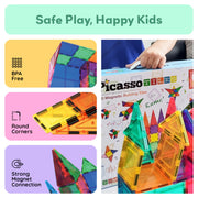 PicassoTiles 100 Piece Magnetic Tiles, Clear 3D Building Blocks for Kids 3+ | No-limit scalable builds, hands-on magnet polarity fun, family group play, quick assemble & store, shape & color recognition