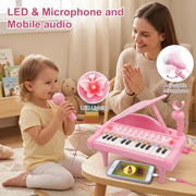 Love&Mini Piano Toys for Girls, 24-Key with Mic, Record & Playback, Ages 3+ | Kids Piano with 22 songs, 8 Percussion Sounds, LED lights, 4 Instrument Modes and Connect to MP3, Phone & Tablet