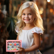 PinkSheep Little Girl Jewel Rings in Box,24 Lovely Girls Rings | Adjustable,No Duplication, Girl Pretend Play and Dress Up Rings,Birthday Christmas Gift