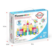PicassoTiles 100 Piece Magnetic Tiles, Clear 3D Building Blocks for Kids 3+ | No-limit scalable builds, hands-on magnet polarity fun, family group play, quick assemble & store, shape & color recognition