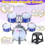 LinseyFun Upgraded Kids Drum Set for Toddlers 3-5, Light-up Jazz Drum Toy | Upgraded Kids Drum Set for Toddlers 3-5, Jazz Ages 4-6, Star Light up Musical Instrument Toy for Boys Girls 5-7 (All Plastic)