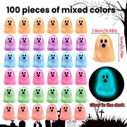 DULEFUN 100pcs Halloween Mini Ghosts Figures, Luminous Small Little Resin Ghost Figurines to Hide Glow in The Dark Tiny Statue for Halloween Party Favors Dollhouse Decorations Toys