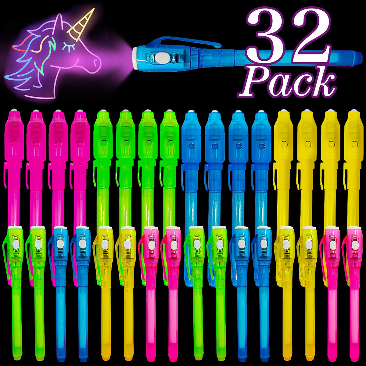 32 Pack 2 Style Invisible Ink Pen with UV Black Light Secret Spy Pens | Secret Messages for Halloween , Magic Disappearing Ink Markers School Supplies Kids 4-8, 8-12 Party Favors Boy Girl Exchang