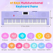 61 Keys Kid Piano Keyboard with Light-up Keys Teaching Mode Dual Speaker