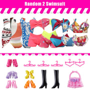 30 Pieces Doll Clothes and Accessories for 11.5 Inch Girl Dolls Including Random 5 Tops, 5 Pants, Random 3 Dresses, Random 3 Fashionable Dresses, Random 2 Swimwear, 6 Pairs of Shoes, 1 Bag, 5 Hangers