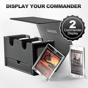 UAONO 3-in-1 MTG Commander Deck Box, Black Gray | 2 Magnetic Card Holders & 1 Dice Tray, Fits 200 Double Sleeved, Card Organizer Compatible with Magic the Gathering