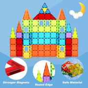 OugerToy 104PCS Magnetic Tiles STEM Building Blocks for Kids Ages 3-9 | Educational Stacking Toys with Car Bases, Creative Construction Gift for Boys Girls OugerToy
