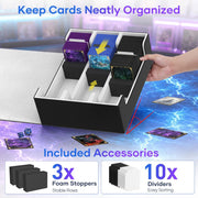 Mlikero Trading Card Storage Box, Bulk Card Storage for 1800+ Sleeved Cards, PU Leather Magnetic Closure Card Organizer with 10 Dividers & 3 Foam Stoppers, Fit for MTG, TCG and Sports Cards