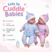 Twins 13" Realistic Soft Body Baby Dolls | JC Toys - Berenguer Boutique | Twins Gift Set with Removable Outfits and Accessories | Pink and Blue | Caucasian | Ages 2+