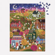 Galison - Spooky Village 1000 Piece Jigsaw Puzzle with Foil for Adults | Illustrated by Joy Laforme, Ghostly Village, Halloween, Challenging, Recycled Paper, No Dust, Finished Size 27" x 20"