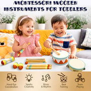Kids Drum Set with Montessori Wooden Musical Instruments and Music Toys | Wooden Drum, Montessori Wooden Toys, Percussion Instruments, Preschool Learning, Classroom Use, Birthday Gift
