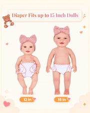 BABESIDE Baby Doll Diapers, 6 Reusable Diapers for 12-15 Inch Baby Dolls | Washable Baby Doll Accessories for Diaper Changing Pretend Play, Doll Diaper Set for Ages 3+
