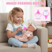Dreamon Baby Doll Set 12" Baby Doll with Feeding & Caring Accessories, Pink | 11Pcs Doll Playsets with Carrier Bassinet Bed, Bedtime Pretend Play First Baby Doll Toy for 3 4 5 Year Old Girl Birthday Gift