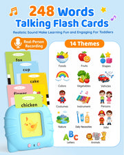 Aullsaty Talking Flash Cards for Toddlers 1-3, Upgraded 248 Sight Words Montessori Speech Therapy Toy, Autism Sensory Educational Learning Toys, Birthday Gift for Boys Girls (Blue)