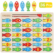 Magnetic Wooden Fishing Game Toy for Preschoolers, Alphabet Fish Catching Counting Games Puzzle with Numbers and Letters, Preschool Learning ABC and Math Educational Toys for 3 4 5 Years Old Kids