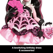 Monster High Scary Sweet Birthday Draculaura Doll | Vampire in Pink Party Dress with Party-Themed Accessories like Invite, Balloon, Gift, Fan and More