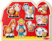 Melissa & Doug Farm Animals Jumbo Knob Wooden Peg Puzzle | 8 Jumbo Peg Pieces, Wooden Board, Farm Animal Matching, Shape Recognition, Montessori Inspired Toddler Toys for Kids, Ages 1+