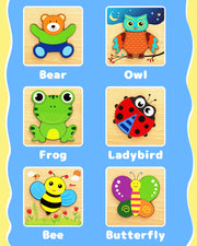 Bekayshad Wooden Puzzles for Toddlers 1-3, Montessori Toys for 1 2 Year Old | Toddler Puzzles, 1 2 Year Old Boy Girl Birthday Gifts, 6 Pack Animal Shape Jigsaw Puzzles, Learning Educational Preschool Toy