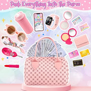 Oisacirg Play Purse with Watch, Phone, Pretend Play Toys for Girls Ages 3-8 | 32Pcs Role Play Set with Handbag, Water Bottle, Scarf, Pretend Makeup, Birthday Gifts, Mom-Daughter Bonding, Multi-Scene Play