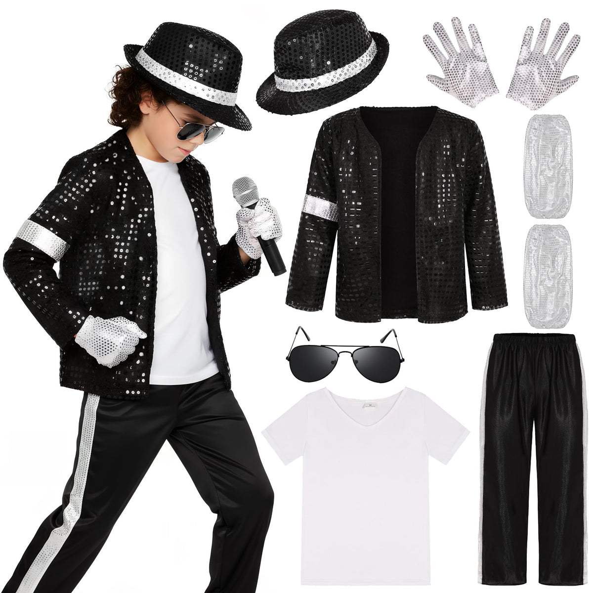 BAURGHOP Kids Dance Star Costume for Boys 80s 90s Pop Stage Outfits for Halloween