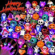 Halloween Party Favors 50Pcs Trick or Treats Halloween Toys for Kids | Halloween Party Favors for Kids & Adults, Non‑candy Gift Bag Fillers, Light Up Rings for Halloween party supplies