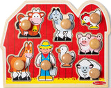 Melissa & Doug Farm Animals Jumbo Knob Wooden Peg Puzzle | 8 Jumbo Peg Pieces, Wooden Board, Farm Animal Matching, Shape Recognition, Montessori Inspired Toddler Toys for Kids, Ages 1+