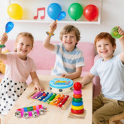 Childom Wooden Musical Instruments Set, Preschool Percussion Instrument Kit | Educational Music Learning Toy Set, Christmas Birthday Gift for Boys and Girls Ages 3 and Up, Includes Xylophone,Bells & Drum