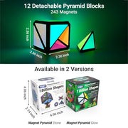 TOSY Magnet Pyramid Glow - 1 Cube Transforms into 1 Billion Shapes, 12 Pieces, 243 Rare Earth Magnets, Glowing, Holographic Design Magnet Tiles Creative Puzzle STEM/STEAM Toy