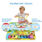 FOKI 3-in-1 Floor Piano Mat, Musical Toys for Toddlers 1-3, Baby Music Mat | 35.4 x 27.6 in Sensory Toy, 3 Sound Channels, 200-Note Record & Playback, 8 Music Cards, Gifts for 1 Year Old Boys & Girls