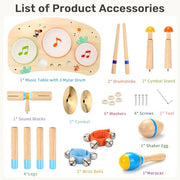 Wingyz Kids Drum Set, 11-in-1 Wooden Musical Instruments for Toddlers | Low-noise Montessori Music Toys with Drums, Cymbals, Maracas and Wrist Bells for Rhythm play,1st birthday gifts
