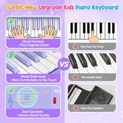 61 Keys Kid Piano Keyboard with Light-up Keys Teaching Mode Dual Speaker