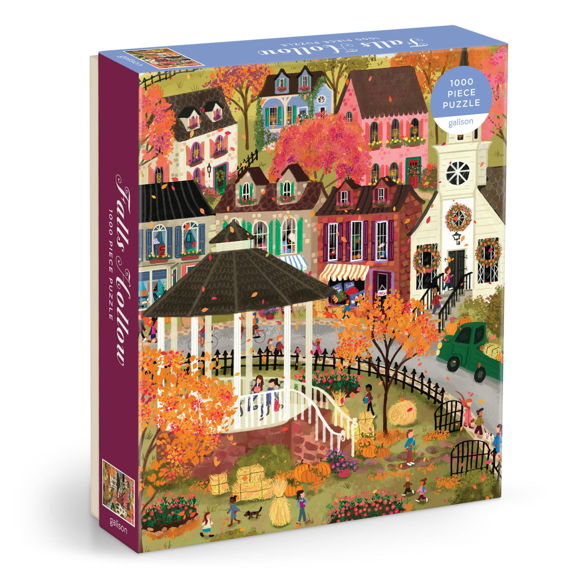 Galison - Falls Hollow 1000 Piece Jigsaw Puzzle for Adults | Illustrated by Joy Laforme, Autumn, Cozy Town, Fall Foliage, Challenging, Recycled Paper, No Dust, Finished Size 27" x 20"