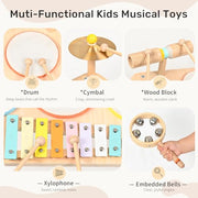 WINGYZ Kids Drum Set, 9-in-1 Montessori Toys | Wooden Musical Instruments for Toddlers, Baby Musical Toys with Drums, Xylophone, Helps Hand-Eye Coordination