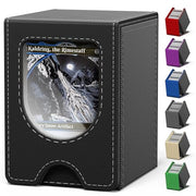 banloga Card Deck Box for MTG Commander, fits 100+ Double-Sleeved Cards | Card Box with Display Window for TCG, PTCG, Magic The Gathering, 2 Dividers (Black&Gray)