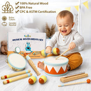 Kids Drum Set with Montessori Wooden Musical Instruments and Music Toys | Wooden Drum, Montessori Wooden Toys, Percussion Instruments, Preschool Learning, Classroom Use, Birthday Gift