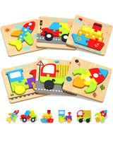 Wooden Puzzles Gifts Montessori Toys for 1 2 3 Years Old Boys Girls | 6 Vehicle Shape Puzzles, Boy Birthday Gift, Montessori Toys Educational Blocks for 1-3, 2-4, Learning Toys