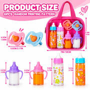 fash n kolor® My Sweet Baby Disappearing Doll Feeding Set, Baby Care 6 Piece Doll Feeding Set - for Toy Stroller | 2 Milk & Juice Bottles with 2 Toy Pacifier for Baby Dolls Set - Kids Gift Set