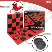 HI-Q Checkers & Tic-Tac-Toe Board Game Set – Classic Strategy for Kids & Family – Features Interlocking Stacking Pieces & Folding Board – Ages 6+
