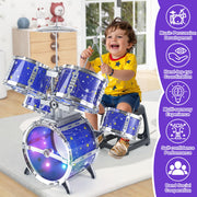 LinseyFun Upgraded Kids Drum Set for Toddlers 3-5, Light-up Jazz Drum Toy | Upgraded Kids Drum Set for Toddlers 3-5, Jazz Ages 4-6, Star Light up Musical Instrument Toy for Boys Girls 5-7 (All Plastic)