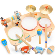 Wingyz Kids Drum Set, 11-in-1 Wooden Musical Instruments for Toddlers | Low-noise Montessori Music Toys with Drums, Cymbals, Maracas and Wrist Bells for Rhythm play,1st birthday gifts